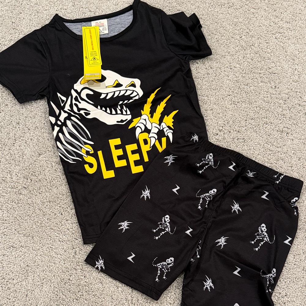 Black Dinosaur Skeleton Kids Pajamas